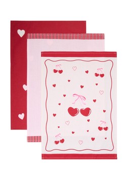 Matalan 3 Pack Red Cherry Heart Tea Towel Pack £5.50