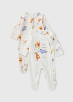 MATALAN WINNIE THE POOH 2PK SLEEPSUITS CREAM £12