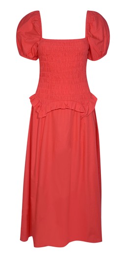 Light Coral Shirred Dropped Waist Midi Dress, £37.99