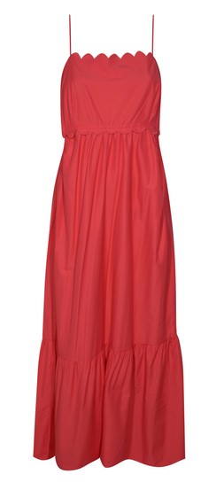 Dark Coral Scalloped Edge Strappy Poplin Midi Dress, £49.99