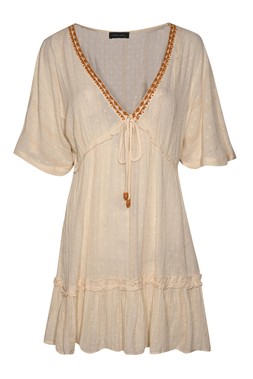Off White Dobby Texture Beaded Embroidered Trim Kaftan Dress, £29.99