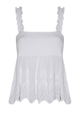 White Shirred Bust Broderie Embroidered Peplum Vest Top, £15.99