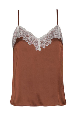 Dark Brown Satin Lace Trim V-Neck Cami Top, £23.99