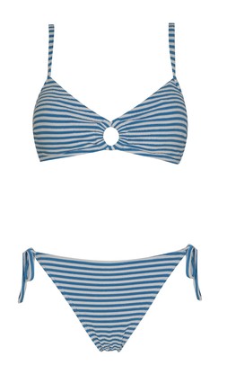 Blue Textured Striped O Ring Bikini Top, £16.99, Blue Textured Striped Side Tie Bikini Bottoms, £12.99