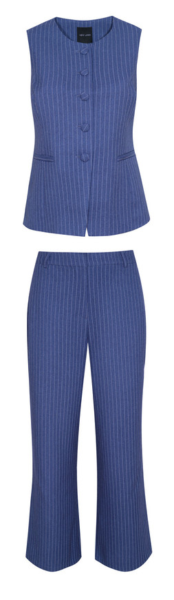 New Look Blue Pinstripe Longline Waistcoat £35.99, Blue Tailored Pinstripe Wide Leg Trousers £35.99