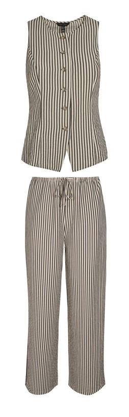 New Look Brown Striped Crew Neck Waistcoat Top £22.99 Brown Crinkle Textured Striped Wide Leg Trousers £29.99