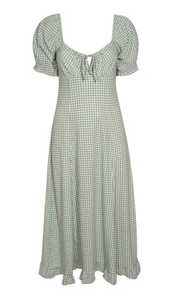 New Look Green Crinkled Gingham Check Midi Dress £25.99