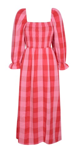 New Look Pink Shirred Check Pattern Midi Dress £35.99