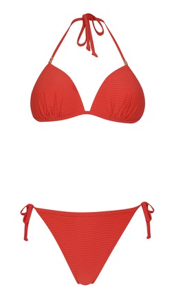 New Look Red Wave Textured Beaded Halterneck Bikini Top £12.99 Red Wave Textured Tie Side Bikini Bottoms £10.99