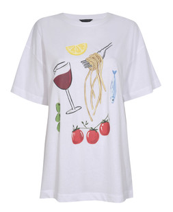 New Look White Oversized Pasta and Wine Print T-Shirt £14.99