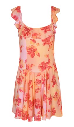 Orange Floral Print Ruffle Trim Mini Dress, New Look, £32.99 (928821780)