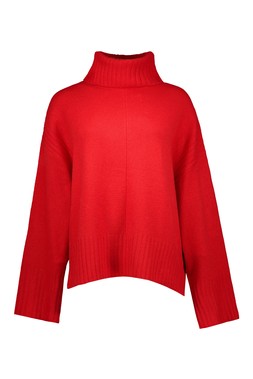 Red Rib Roll Neck Jumper