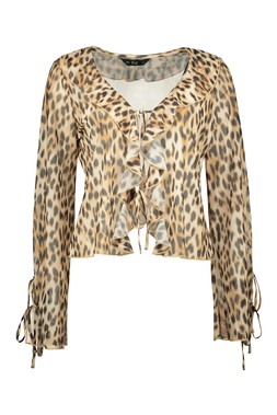 Neutral Frill Animal Tie Mesh Top