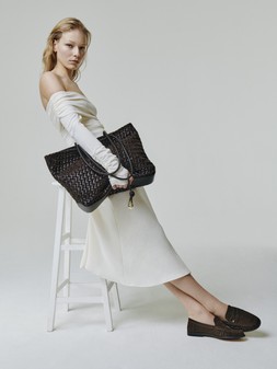 Dune London - Daxon 199 GBP black woven leather tote & Grisella brown suede loafers 89 GBP www.dunelondon.com