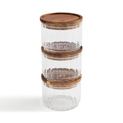 Acacia ribbed glass stacker