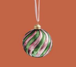 30979258 Sophie Robinson Glass Coral and Jade Candy Cane Stripe Bauble £4