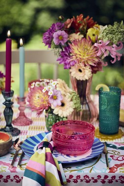 Multi printed napkins, set of 4 £10, Napkin rings, set of 2 £6, Acrylic tableware, from £2.50 & Resin coasters, set of 4 £14