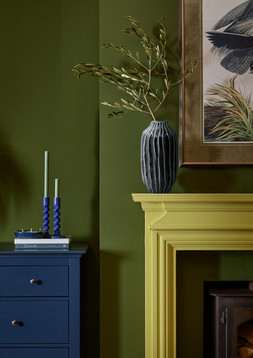 Confident Combinations Organic ribbed ceramic vase £45 & Dunelm citrus zest matt emulsion 2.5L £20