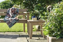 Gaze Burvill National Trust Oak Garden Furniture Bench from £1770 & Side Table £396