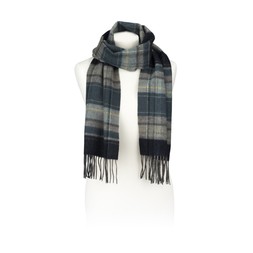 National Trust Navy and Green Lambswool Woven Checked Scarf_gbp_22