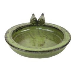 Round ceramic bird bath, green
