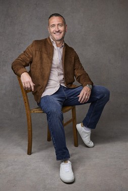 Signature Faux Suede Bomber Jacket Dark Tan £69, & Signature Ultimate 4-Way Stretch Straight Fit Jeans Indigo £40- EMBARGOED UNTIL 20TH AUGUST 2026