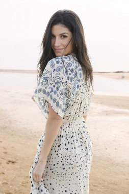 V NECK ABSTRACT A LINE DRESS
