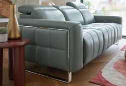 Marvella 3 Seater in Trusty Sheen Leather Granite Teal with Chrome Feet, £2099