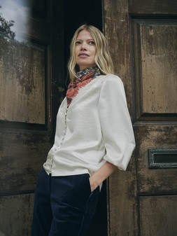 FatFace Betty Lace Blouse, £59, Mabel Velvet Trouser, £79, Paisley Floral Scarf, £15.50