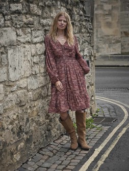 FatFace Eden Marble Dress, £65, Knee High Suede Boots, £125