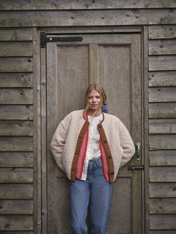FatFace Ellen Embroidered Blouse £55, Hatti Cardi £49.50, Willow Borg Jacket £90, Camber Barrel Jeans £59, Patchwork Tie Scrunchie £10.50