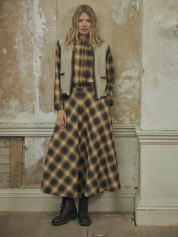 FatFace Hattie Vest, £42, Bessie Check Shirt, £49.50, Freya Check Midi Skirt, £55