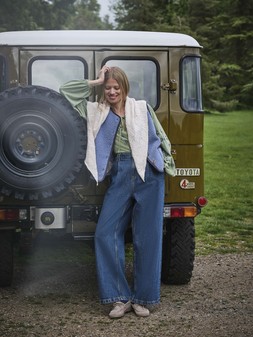 FatFace Izzy Boho Top £39.50, Reversible Fleece Gilet £55, Maya Pleat Jeans £69, Pointelle Tie Scarf £27.50