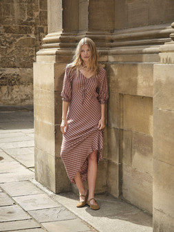 FatFace Phoebe Check Maxi Dress, £69, Suede Ballerina Flats, £59