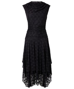 WF734A Elegant Lace Cowl Neck Dippy Hem Dress £65