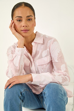 Roman Petite Pink Floral Jacquard Buttoned Blouse