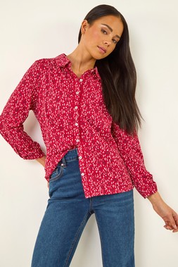 Roman Petite Red Abstract Spot Stretch Shirt