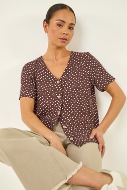 Roman Petite Chocolate Spot V-Neck Blouse