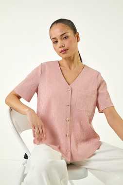 Roman Petite Coral Gingham Buttoned Top