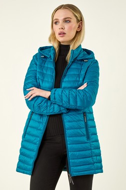 Roman Petite Teal Quilted Longline Puffer Coat