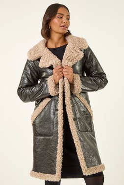 Roman Black Faux Fur Textured Coat
