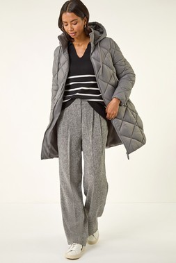 Roman Grey Diamond Quilt Padded Coat