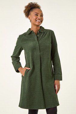 Roman Green Corduroy Tunic Shirt Dress