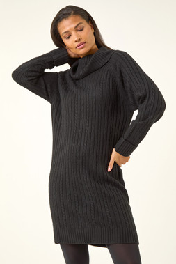 Roman Black Roll Neck Knitted Jumper Dress