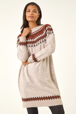 Roman Biscuit Soft Knit Fairisle Jumper Dress
