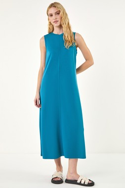 Roman Turquoise Sandwash Stretch Midi Dress