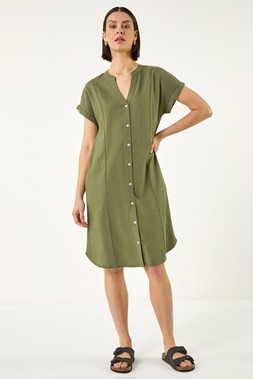 Roman Khaki Linen Mix Shift Dress