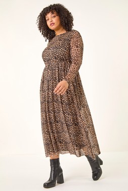 Roman Curve Natural Animal Print A-Line Stretch Dress