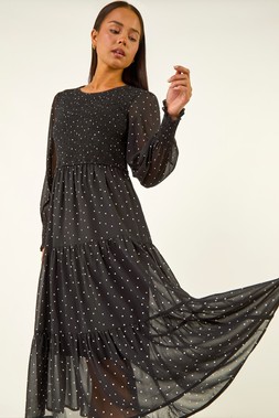 Roman Petite Black Spot Print Dress