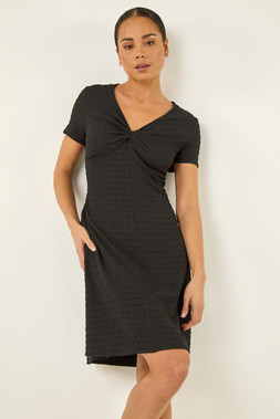 Roman Petite Black Textured Twist Front Dress